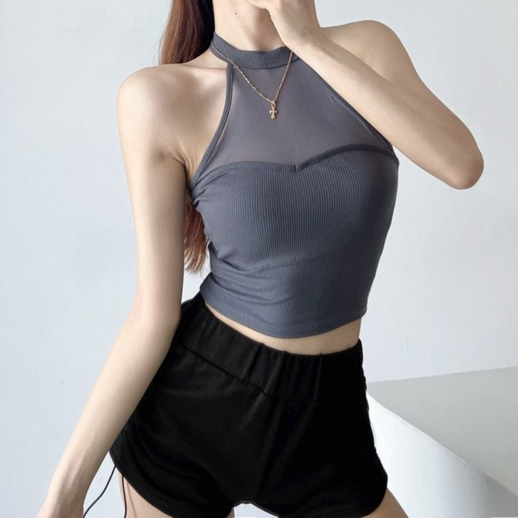 Mana Muse Mesh Slim Halter Neck Tops 1550