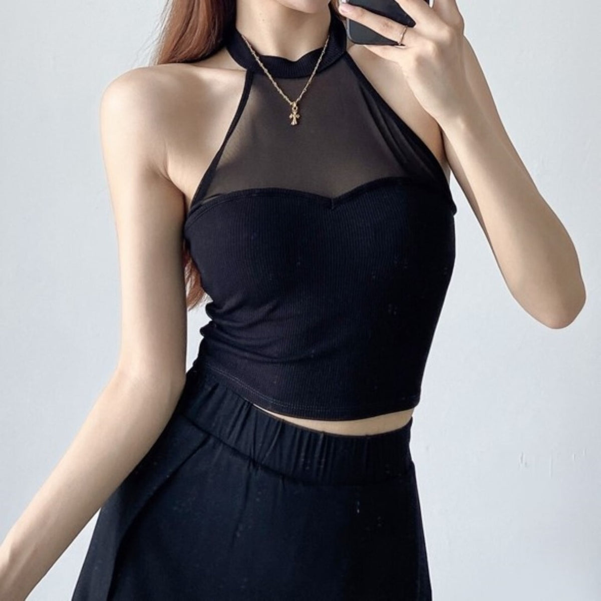 Mana Muse Mesh Slim Halter Neck Tops 1550