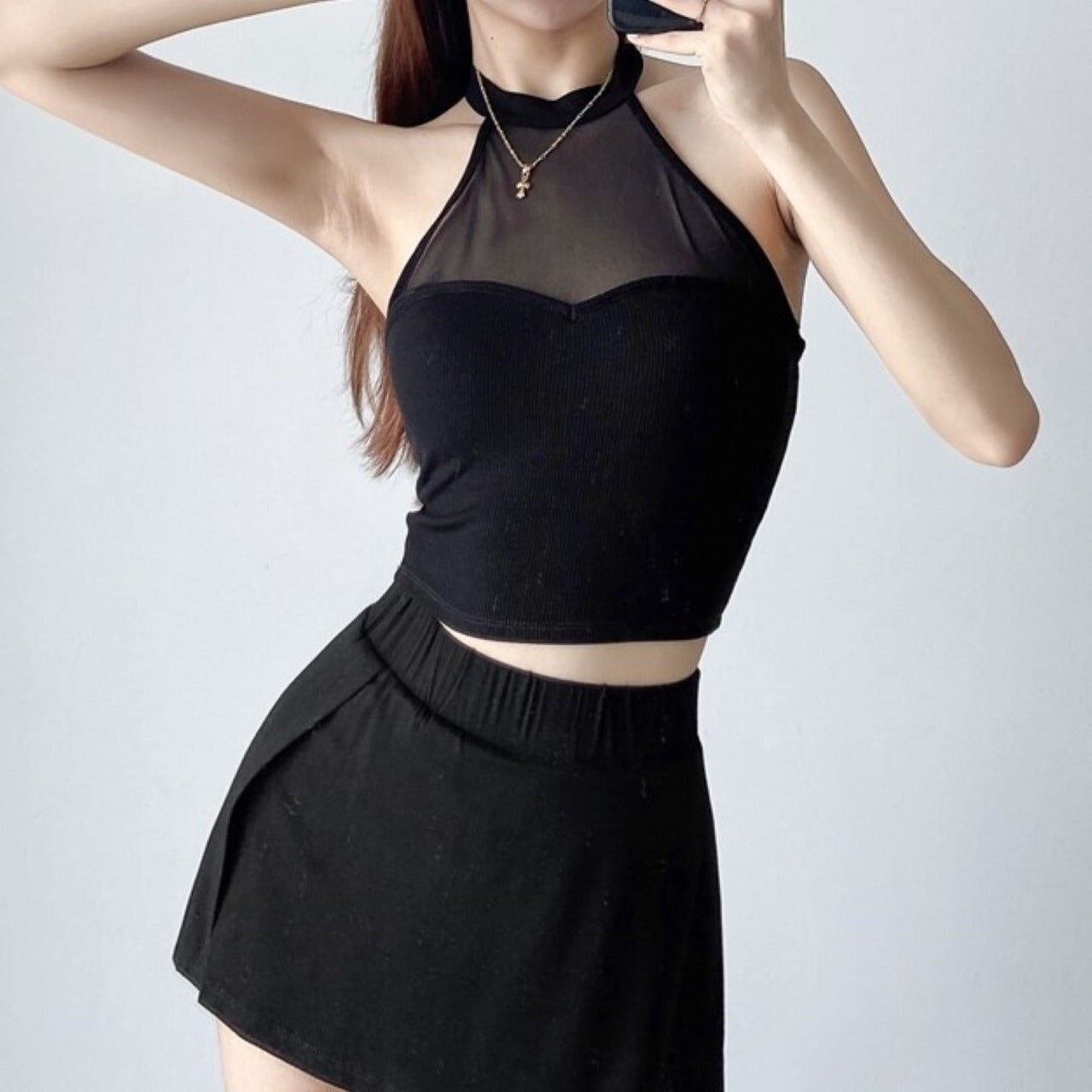 Mana Muse Mesh Slim Halter Neck Tops 1550