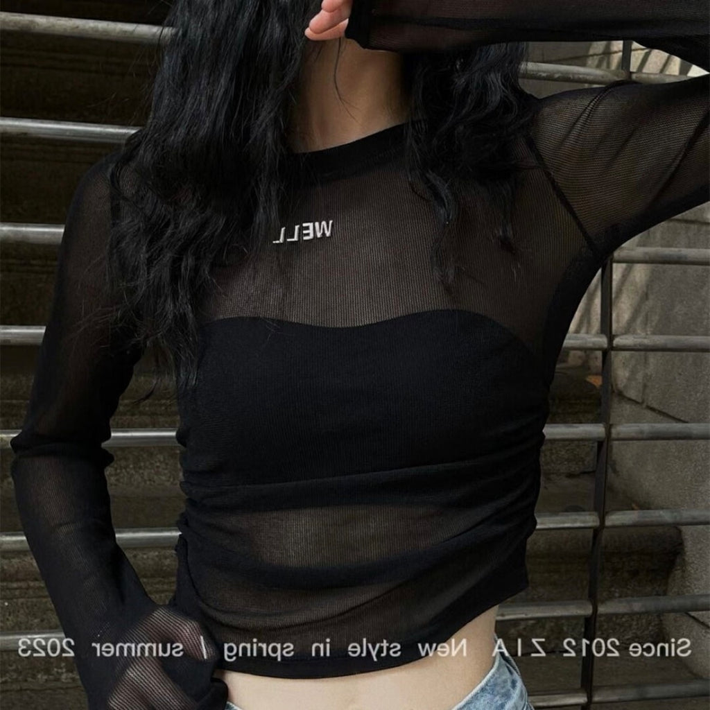 Mana Muse korean style slim mesh tops 2081
