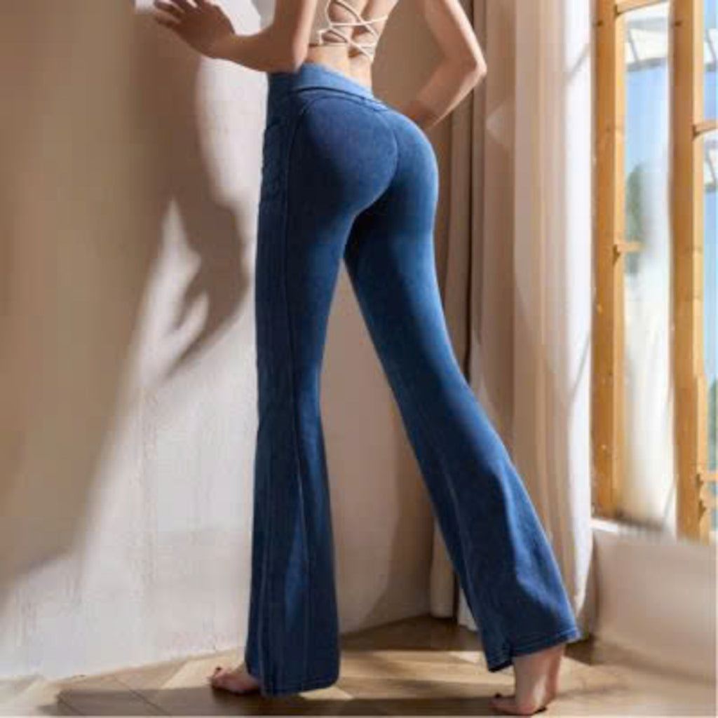 Mana Muse denim pockets slightly flared wide-leg yoga pants 2471