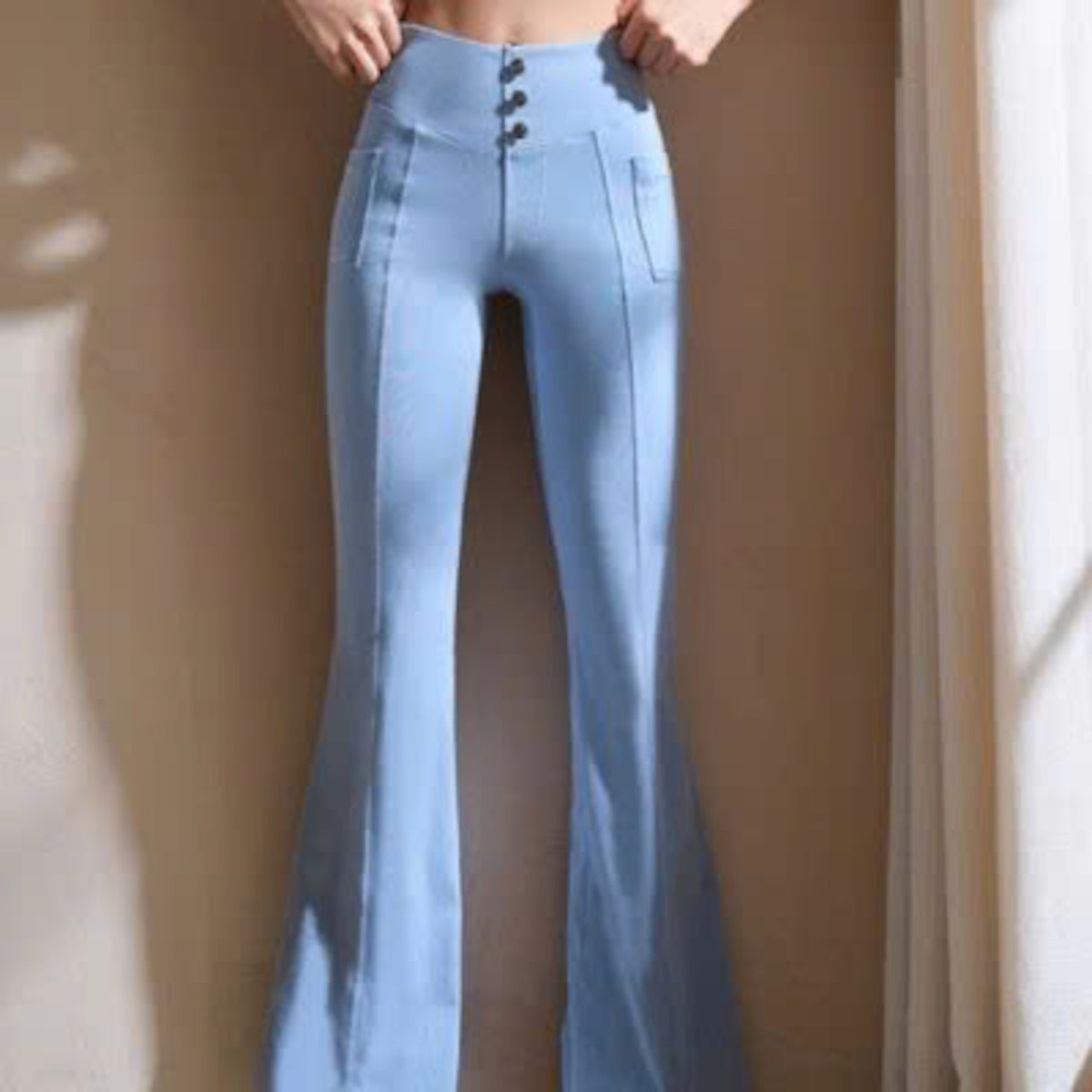 Mana Muse denim pockets slightly flared wide-leg yoga pants 2471