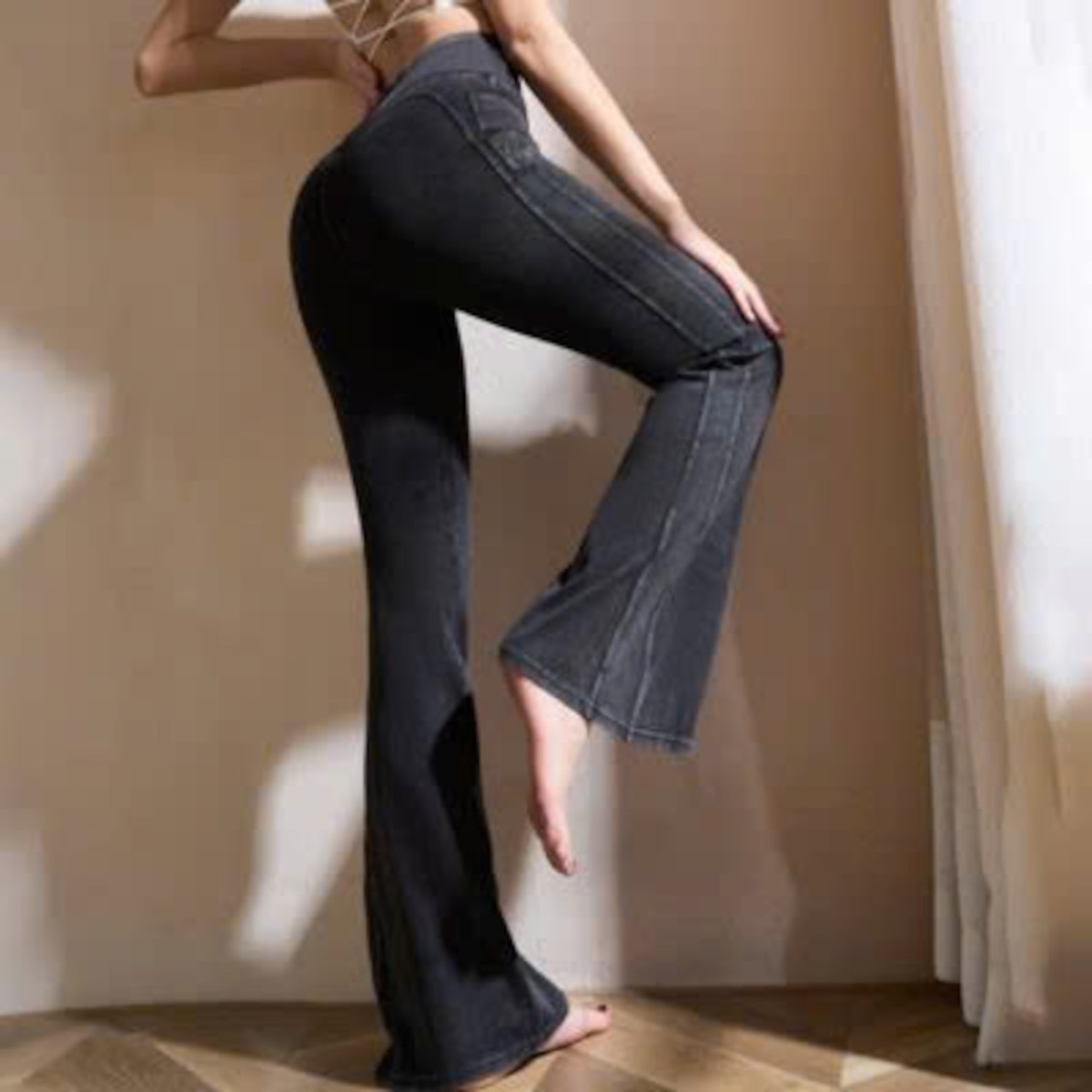 Mana Muse denim pockets slightly flared wide-leg yoga pants 2471