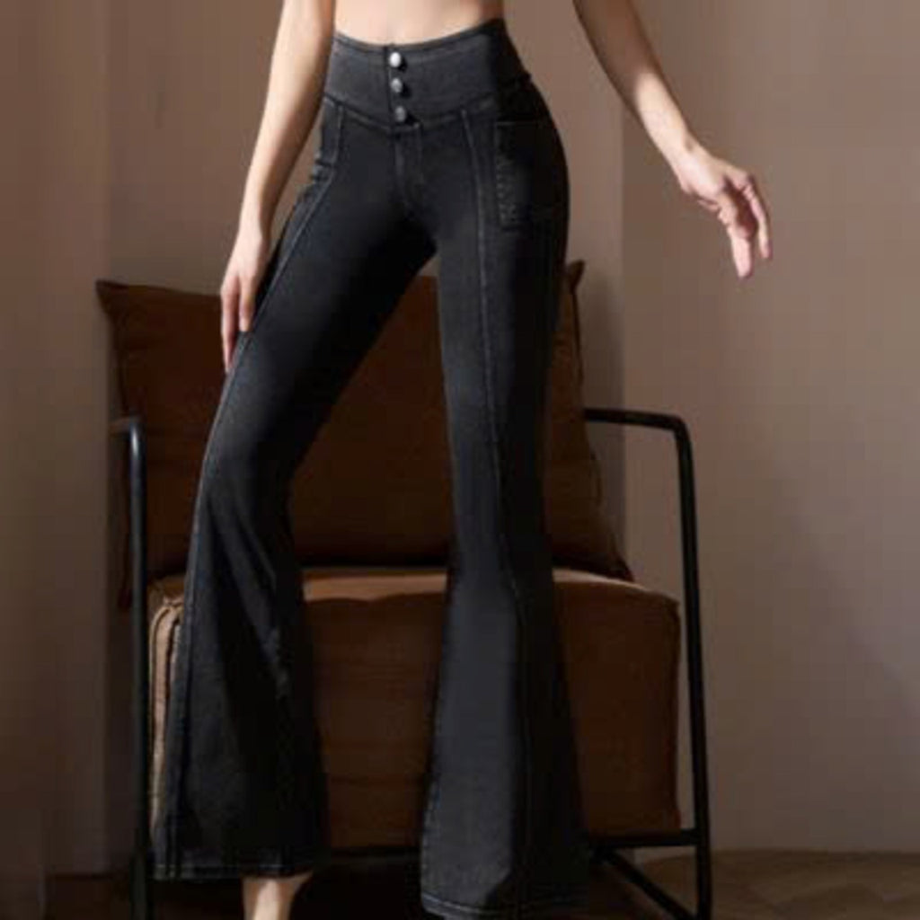 Mana Muse denim pockets slightly flared wide-leg yoga pants 2471