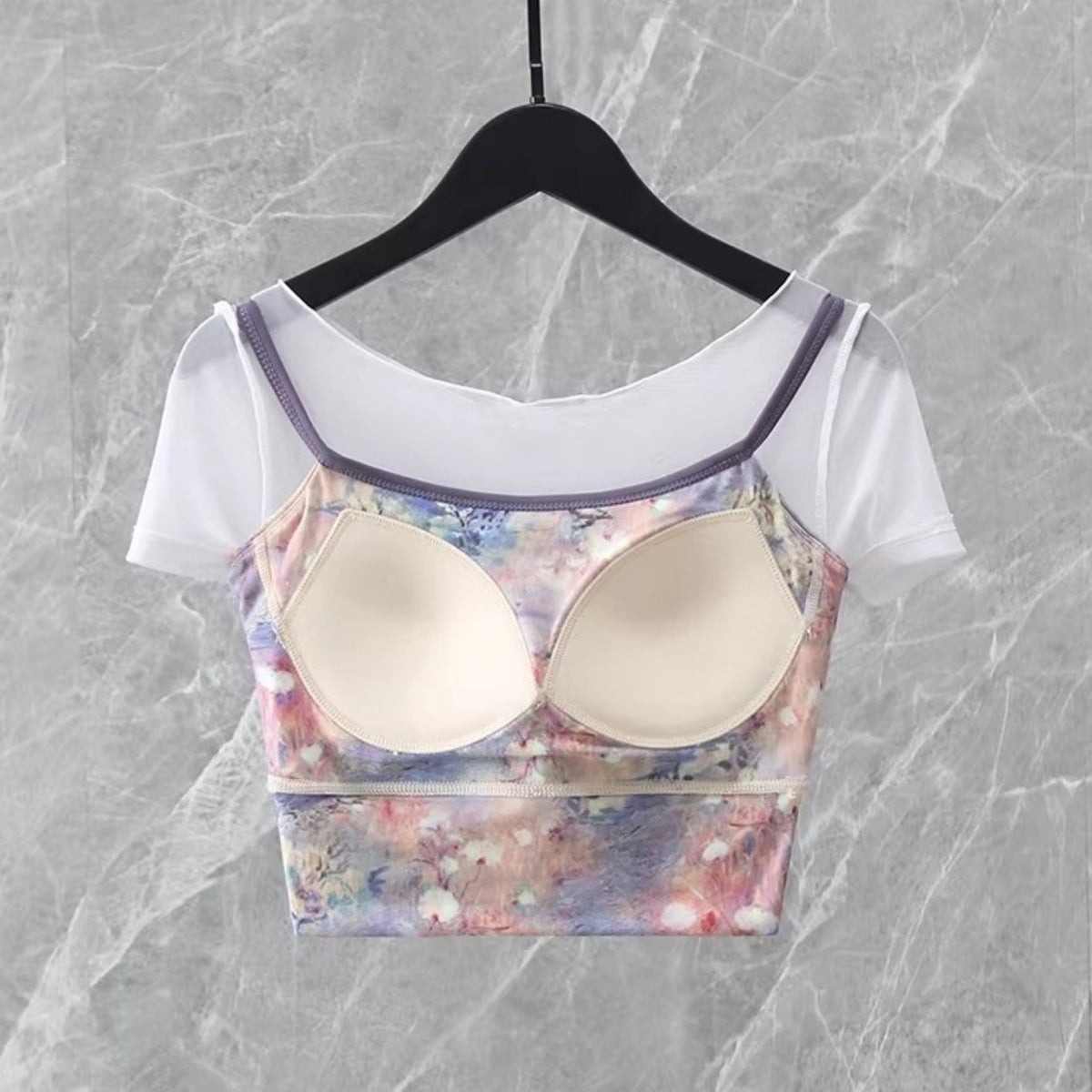 Mana Muse Cross Back Bra & Drape Layer Top Set 2767